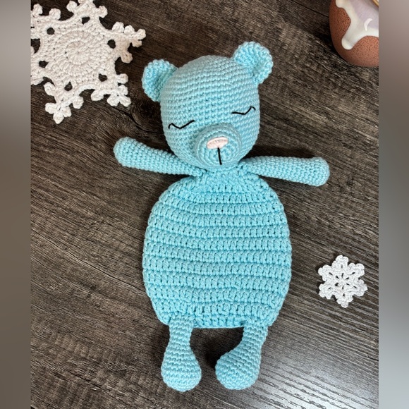 NWOT Handmade Light Blue Crochet Bear Lovey - Picture 12 of 12